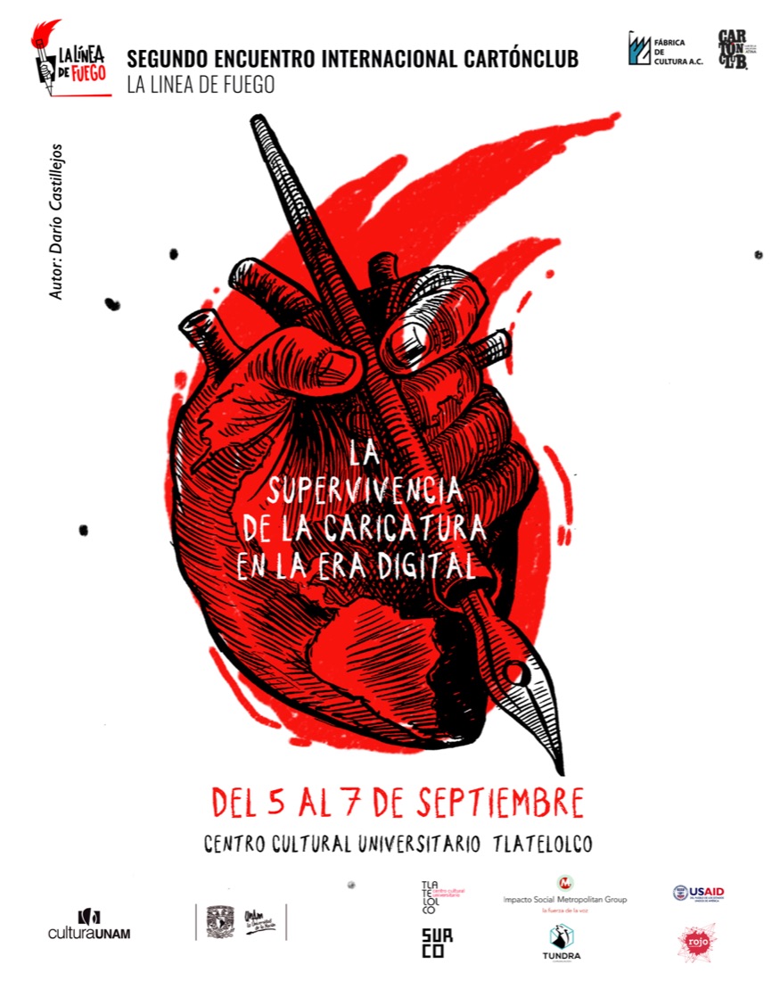Cartel del segundo encuentro internacional Cartón Club, La supervivencia de la caricatura en la era digital.